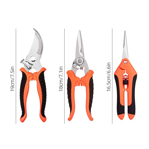 4PCS Garden Pruning Shears Set, 2 Bent Pruning Shears + 1 Straight Multi-Functional Scissors + 1 Pointed Precision Shears, Gardening Tools for Branches, Vines & Shrubs - color: Color3