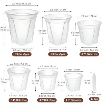 10 Pack Clear Plant Nursery Pots with Drainage 6 Size Plastic Orchid Pots - size: MIX-6 Sizes