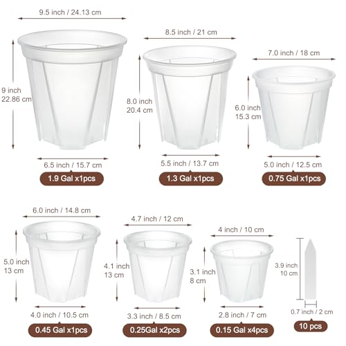 10 Pack Clear Plant Nursery Pots with Drainage 6 Size Plastic Orchid Pots - size: MIX-6 Sizes
