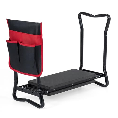 Goplus Garden Kneeler and Seat, Heavy-Duty Garden Bench w/Large Tool Pouch, Widen EVA Foam Kneeling Pad, Portable Gardening Helper for Women Men Seniors, Foldable Garden Stool for Kneeling & Sitting - color: Black, style: With 1 Bags
