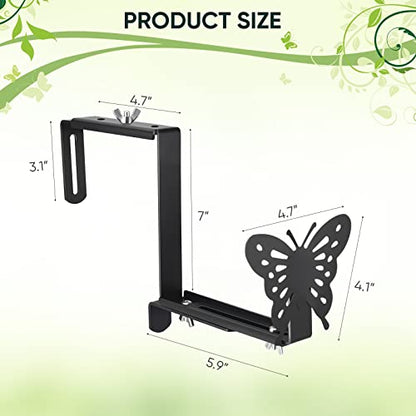 VIVIKEN Planter Box Bracket, Adjustable Window Box Holder with Butterfly - size: 4 Pack Black Butterfly