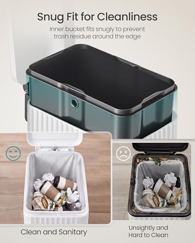 SONGMICS Trash Can, 13 Gallon (50 L) Slim, Stainless Steel, with Lid, Pedal - color: Cloud White, size: 13 Gallon (Slim)