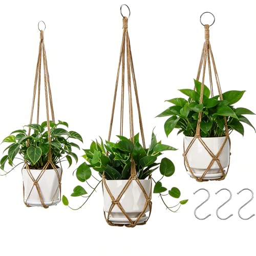 YIBOT 3 Pack Macrame Plant Hanger Outdoor Hanging Planter for Plants Holder - color: Brown, size: 35+29+23Inch