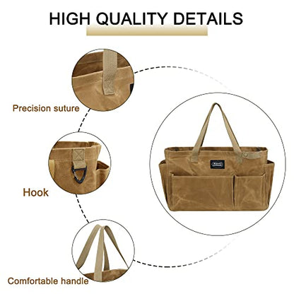 Portable Garden Camping Tool Storage Bag,Waxed Canvas Firewood Carrier Tote bag,Collapsible Sturdy Garden Basket Great for Women, Gardener, Electrician, Repairer (Khaki) - color: Khaki