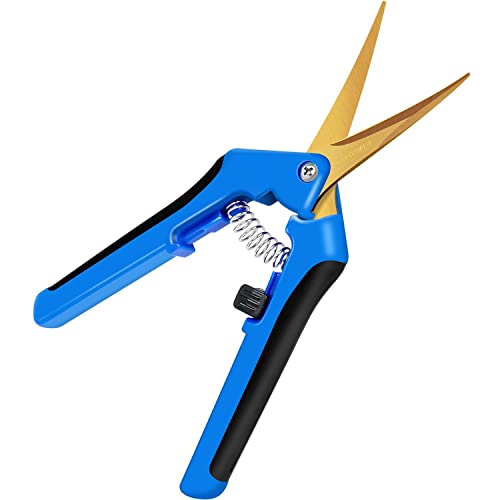 iPower 6.5 Inch Garden Pruning Shears with Titanium Coated Curved Precision Blades, Blue, 1-Pack - color: Blue, size: 1-pack