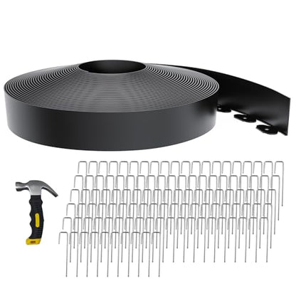 102FT Landscape Edging 3 in Tall with 110 Spikes, Garden Edging Border and 1 Hammer, Plastic Landscape Edging Border Lawn Edging for Landscaping, Flower Beds, Yard - size: 3 In x 102 FT