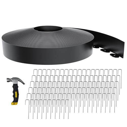 102FT Landscape Edging 3 in Tall with 110 Spikes, Garden Edging Border and 1 Hammer, Plastic Landscape Edging Border Lawn Edging for Landscaping, Flower Beds, Yard - size: 3 In x 102 FT