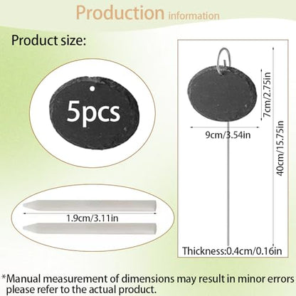 Slate Plant Labels Garden Markers Signs Labels with Stainless Steel Stake & Marker Pen Waterproof Slate Plant Labels for Flowers, Herbs, Potted Plants, Seed (Oval, 5PCS) - size: 5PCS, style: Oval