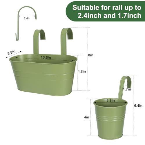 HowRU Metal Iron Flower Pots for Railing Fence Hanging Bucket Pots(5 Pcs) and Hanging Flower Pots Metal Iron Bucket Planter(10 Pcs) (Green) - color: Green
