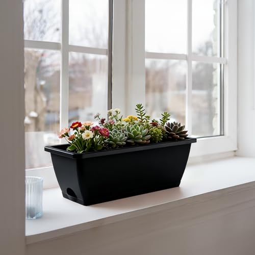 4 Pcs Hanging Flower Pots, 16.9 Inches Railing Planter Box, Black - color: Black