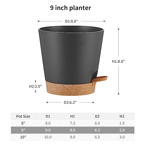 FaithLand 2-Pack 9 Inch Planter Pots for Indoor Outdoor Plants, Self Watering Flower Pots with Deep Reservoir, Black with Terracotta … - color: Black With Terracotta, size: 9 Inch