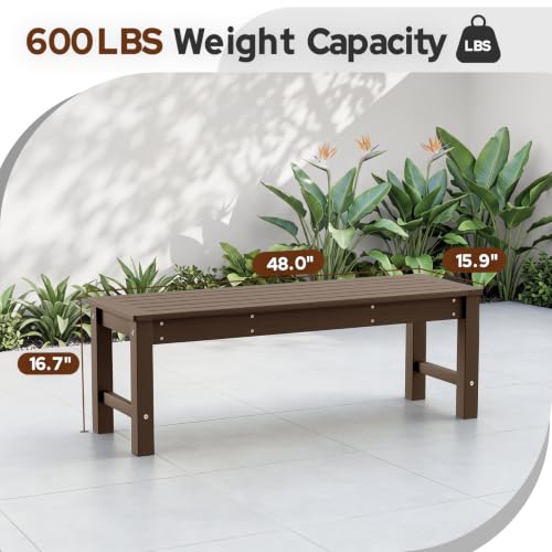 Psilvam HDPE Outdoor Bench, 2-Person Backless Garden Bench, Brown - color: Brown(hdpe), size: 1 pack
