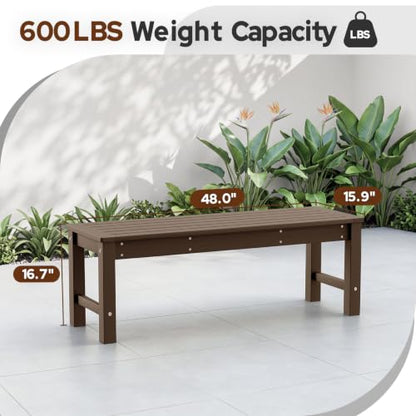 Psilvam HDPE Outdoor Bench, 2-Person Backless Garden Bench, Brown - color: Brown(hdpe), size: 1 pack