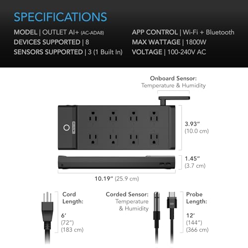 AC Infinity Outlet AI+, Environment Controller, Smart WiFi Power Strip - style: 8 Plugs