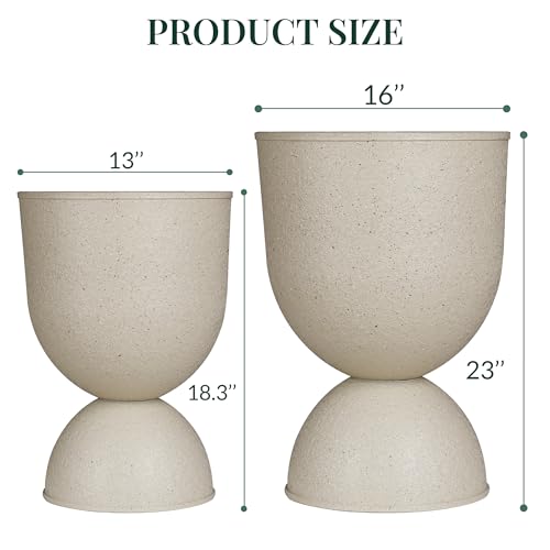 KOL Plastic Planters, Beige Urn Planters 2 Pack, 18 Inch+23 Inch - color: Beige, size: Bundle: 18"+23"