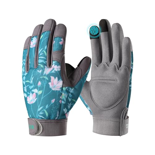 COOLJOB Padded Thorn Proof Gardening Work Gloves for Women & Ladies, S-L - color: Green Flowers, size: Medium