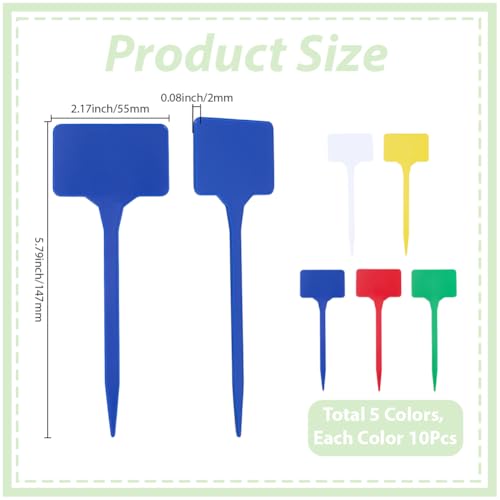 50Pcs 5 Colors Outdoor Plastic Plant Labels Garden Marker Sign Waterproof T-Type Garden Flower Potting Name Stake Tags for Potted Plants Vegetable Fruit Herb Nursery Outdoor Gardening Seeding - color: Mixed Color