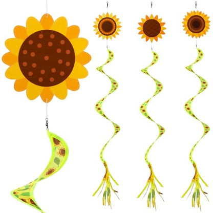Beeveer 4 Pcs 57'' Sunflower Windsocks Summer Wind Socks for Outdoor Hanging Nylon Fabric Sunflower Leaf Spinners Leaf Streamers for Summer Decorations Windmill to Scare Birds Away - style: Sunflower