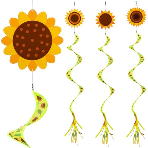 Beeveer 4 Pcs 57'' Sunflower Windsocks Summer Wind Socks for Outdoor Hanging Nylon Fabric Sunflower Leaf Spinners Leaf Streamers for Summer Decorations Windmill to Scare Birds Away - style: Sunflower