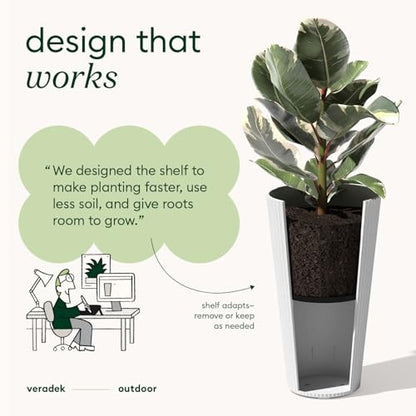 Veradek Demi Series Tall Planter - Tall Tapered Outdoor Planter with Shelf - color: White, style: Narrow Groove -2 Pack
