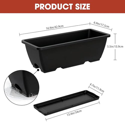 4 Pcs Hanging Flower Pots, 16.9 Inches Railing Planter Box, Black - color: Black