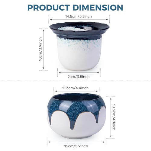 BUYMAX African Violet Pots, 6 inch Ceramic Easy Self Watering Plant Pot for Busy Plant Lovers, Automatically Absorb Appropriate Amount of Water, Flower Pot Indoor-Plants Not Included(Blue) - color: White-blue