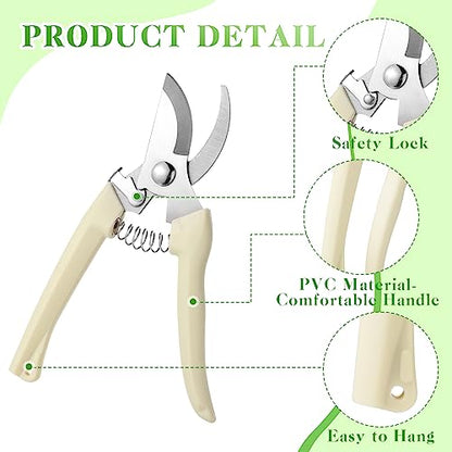 Therwen 12 Pcs Garden Shears Flower Scissors Pruning Shears Floral Garden Clippers Hand Pruners Branch Cutter Gardening Tools for Plants Cutting, Trimming, Fruits Picking (Beige,Bypass) - style: Beige, Bypass