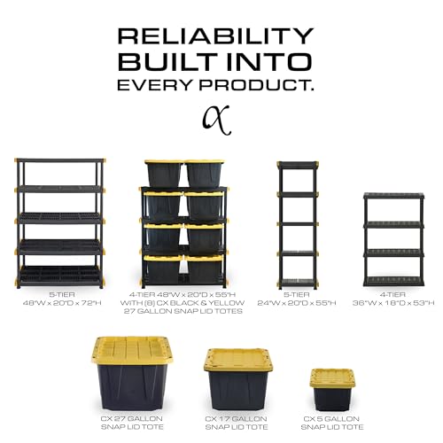 CENTREX 5-Tier Heavy Duty Plastic Storage Shelves for Garage, Black - style: 5-Tier (1 Pack)