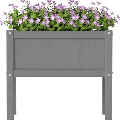 Raised Garden Bed with Drainage Hole Waterproof Small HDPE Elevated Planter Box with Legs Stable and Durable to Plant Herb Vegetable Flower,Patio,Balcony Outdoors/Indoors Gray - color: Gray, size: 23.5 x 12.2 x 19.69 in