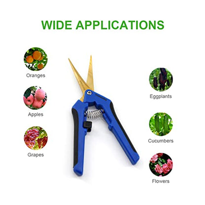 12 Packs Garden Pruning Shears with Curved Blades Trimming Scissors, Gardening Hand Pruning Snips Titanium Coated Precision Bonsai Pruning Shears, Convenient Flower Cutters(Blue) - style: Curved Blade