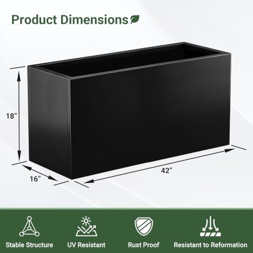 Metal Planter Box 42" x 16” x 18”, Large Rectangular Window Box - size: 42"L x 16"W x 18"H