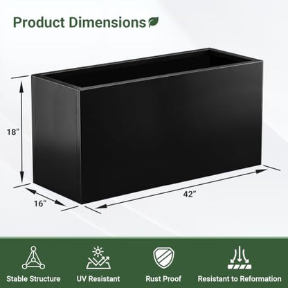 Metal Planter Box 42" x 16” x 18”, Large Rectangular Window Box - size: 42"L x 16"W x 18"H
