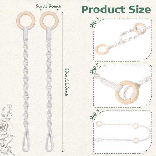 6 Pack Adjustable Macrame Plant Hanger Extender Handmade Woven Hanging Basket Extenders Connectable Rope Hanging Extension with Wooden Ring for Indoor Outdoor Plant Pot Holder - color: Beige