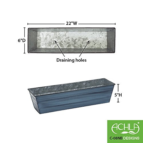 Achla Designs Galvanized Window Flower Box Planter-Nantucket Blue-Small (22" L x 6" W x 5" H) - color: Blue, size: Small