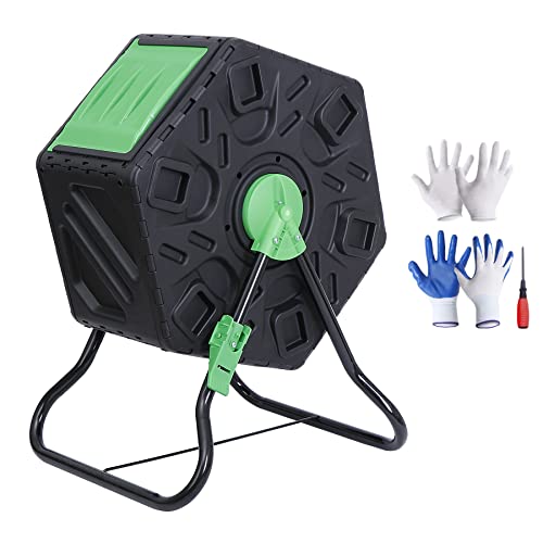 F2C 18.5 Gallon Compost Tumbler Compost Bin All-Season Outdoor BPA Free Single Rotating Chamber Composters w/ 2 Sliding Doors and Solid Steel Frame - size: 18.5 Gallon
