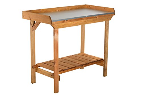 Gardeners Table with Tin Surface – Outdoor Potting Table with Metal Top, Gardening Workstation for Planting, Potting & Yard Tasks