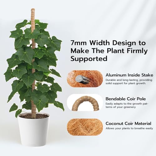 Mcbazel Bendable Moss Pole for Plants 47 Inch, Monstera Plant Support Stake with 7mm Aluminum Core, Coconut Coir Climbing Pole for Monstera Pothos Philodendron, Complete Kit with Ties & Rope - size: 1x120CM/47inch
