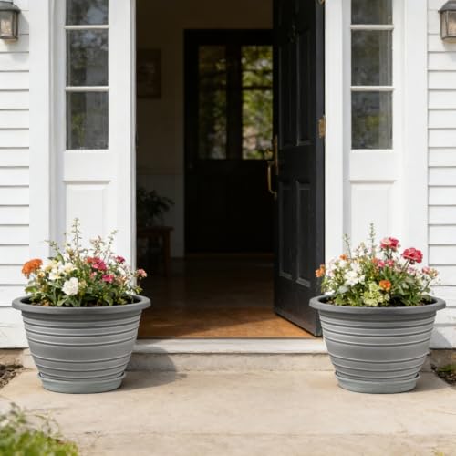 KPUVX 3 Pack 12 Inch Pots for Plants,Plastic Flower Pots Outdoor Indoor - color: White