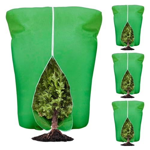 4 Pcs Plant Covers Frost Protection Bag 71"X47" Winter Reusable Plants Jacket with Zipper Drawstring Large Plant Protection Wraps Bags Frost Blanket for Winter Outdoor Garden Plants - color: Green, size: 71 x 47 Inch （4 Pcs）