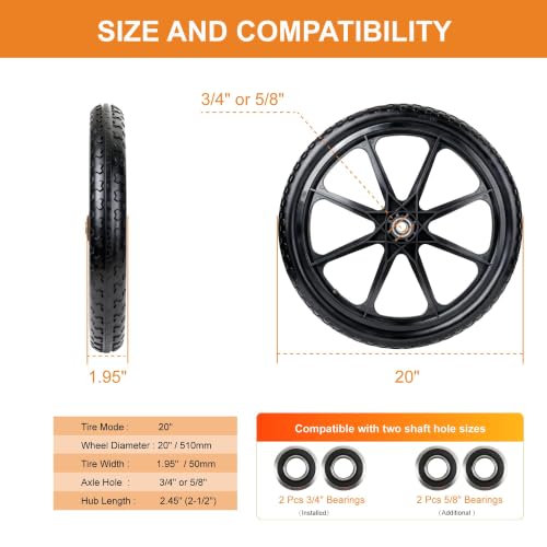20 Inch Flat Free Wheelbarrow Wheels & Tires, Garden Cart & Wagon, 2-Pack
