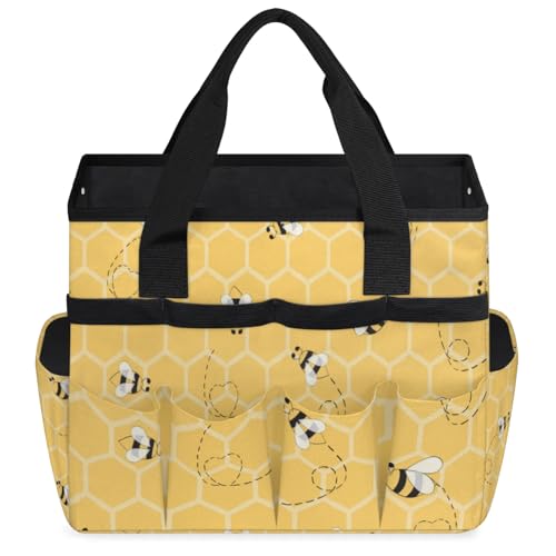 Yellow Bee Gardening Tool Bag,Heavy Duty Garden Tote Bag,Portable Oxford Gardening Storage Basket Organizer Handbag with Pockets Handle,Hand Tools Gifts for Outdoor Garden Lawn Yard - color: color-5