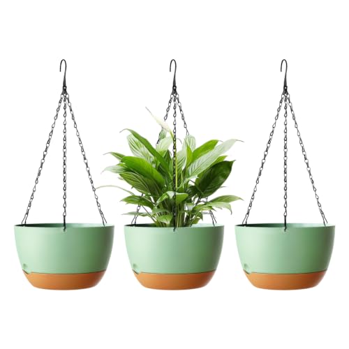 Hanging Planters, 3 Pack, Self-Watering, 10 Inch, Green - color: Green, size: 10 Inch