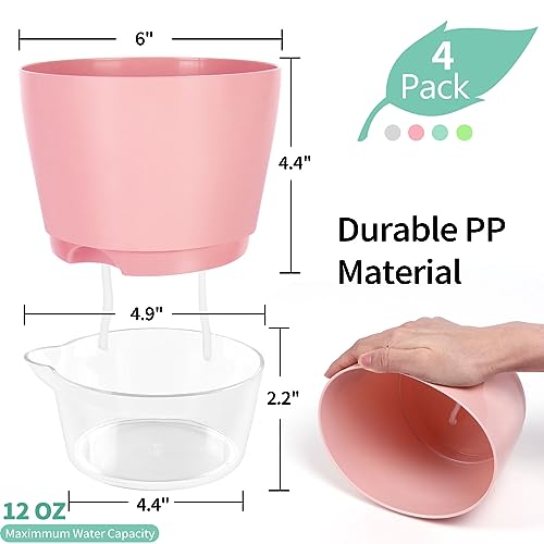 4 Pcs Self Watering Plant Pot , 6 inch Plant Pot with Drainage Hole and Large Capacity Reservoir, Pots for Plants with Saucer, 2 in 1 Indoor Plant Pots indoor Perfect for Living Room, Odorless - color: Multicolored 4 Pcs