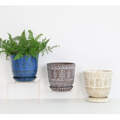 Gepege Ceramic Plant Pots, 6 Inch Indoor Planters with Drainage & Saucers - color: Brown-b, size: 6 Inch - Set of 2