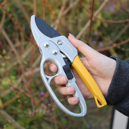 Heavy Duty Pruners Scissors Ratchet Hand Pruner with Ratcheting Garden Hand Tool Clippers Gardening Pruners Tools, 20.5 * 8cm (White Gold) - color: White Gold