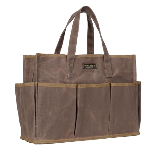 Utility Tote 11-Pockets Canvas Bag with Touch Fastener Closure, Portable Tool Carrier Storage Pouch for Garden/Work/Car/DIY/Camping, Grey - color: Grey