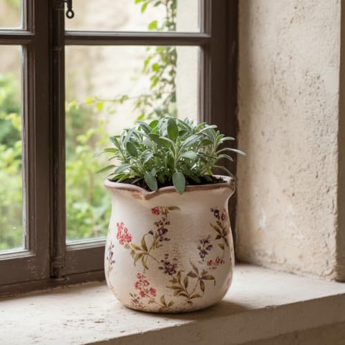 French Farmhouse Ceramic Flower Pot & Utensil Holder for Indoor/Outdoor - color: Cottage Meadow
