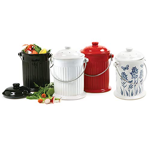 Norpro Ceramic Floral Blue/White Compost Keeper, 3QT (83) - color: Floral Blue/While