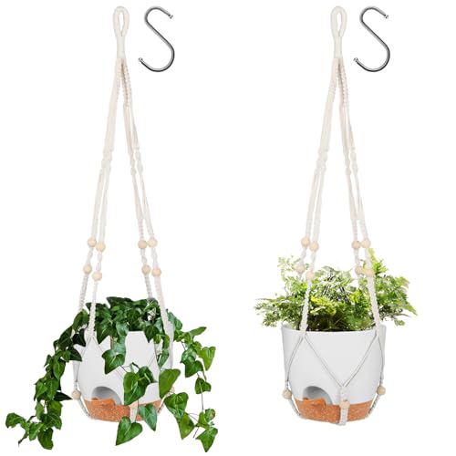 GARDIFE 8 Inch Hanging Planters with Macrame Plant Hanger for Indoor and Outdoor Plants, 2 Pack Large Self Watering Hanging Plant Pot with Basket Flower Pot with Drainage Hole, White - color: 8-white, size: 8 inch|2 pcs