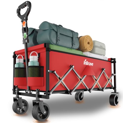 34" Extra Long Collapsible Wagon Cart, 360LBS Capacity, Red - color: Red